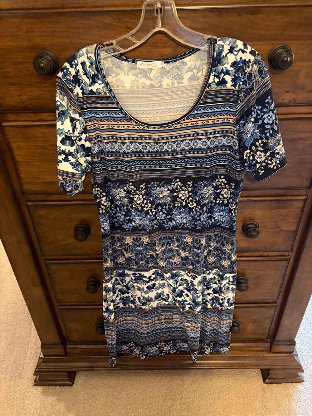 Blue Floral Pattern Scoop Neck Women's Top - Unknown Brand